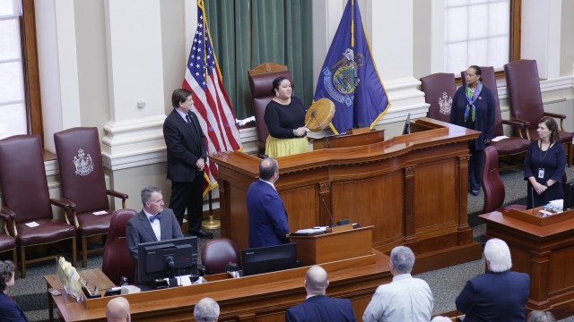Passamaquoddy citizen Lauren Stevens sang the “Welcome Song” to begin the historic State of the Tribes address.