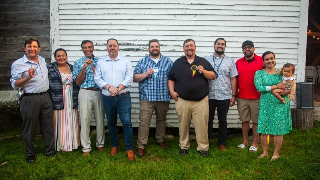 (l-r) Senate President Troy Jackson, Maliseet Chief Clarissa Sabattis, Sen. Rick Bennett, Penobscot Nation Chief Kirk Francis, Rep. John Andrews, House Minority Leader Billy Bob Faulkingham, Maliseet Tribal Ambassador Osihkiyol Crofton-Macdonald, Passamaquoddy Tribal Representative Aaron Dana, Penobscot Nation Ambassador Maulian Bryant and Iris Bryant.